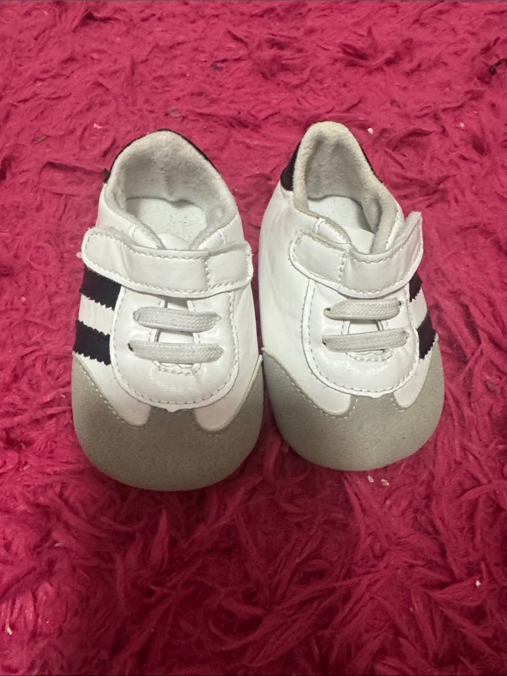 White and Gray Baby Walker Shoes with Black Stripes - Unbranded
